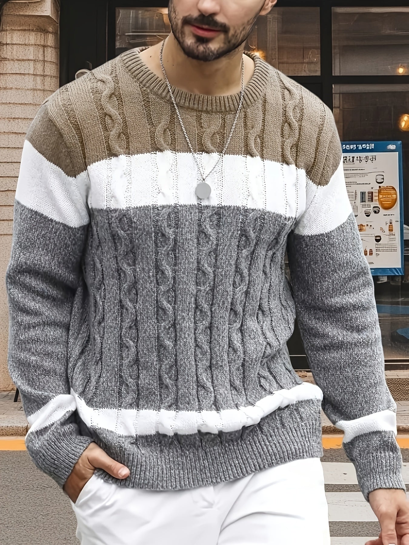 Color Block Crew Neck Sweater