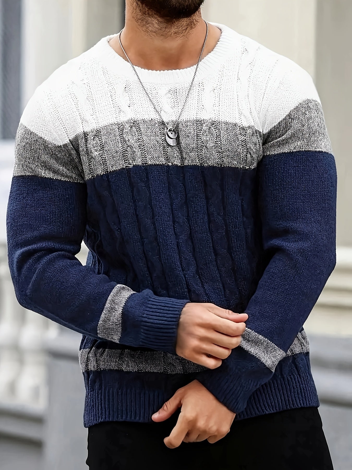 Color Block Crew Neck Sweater