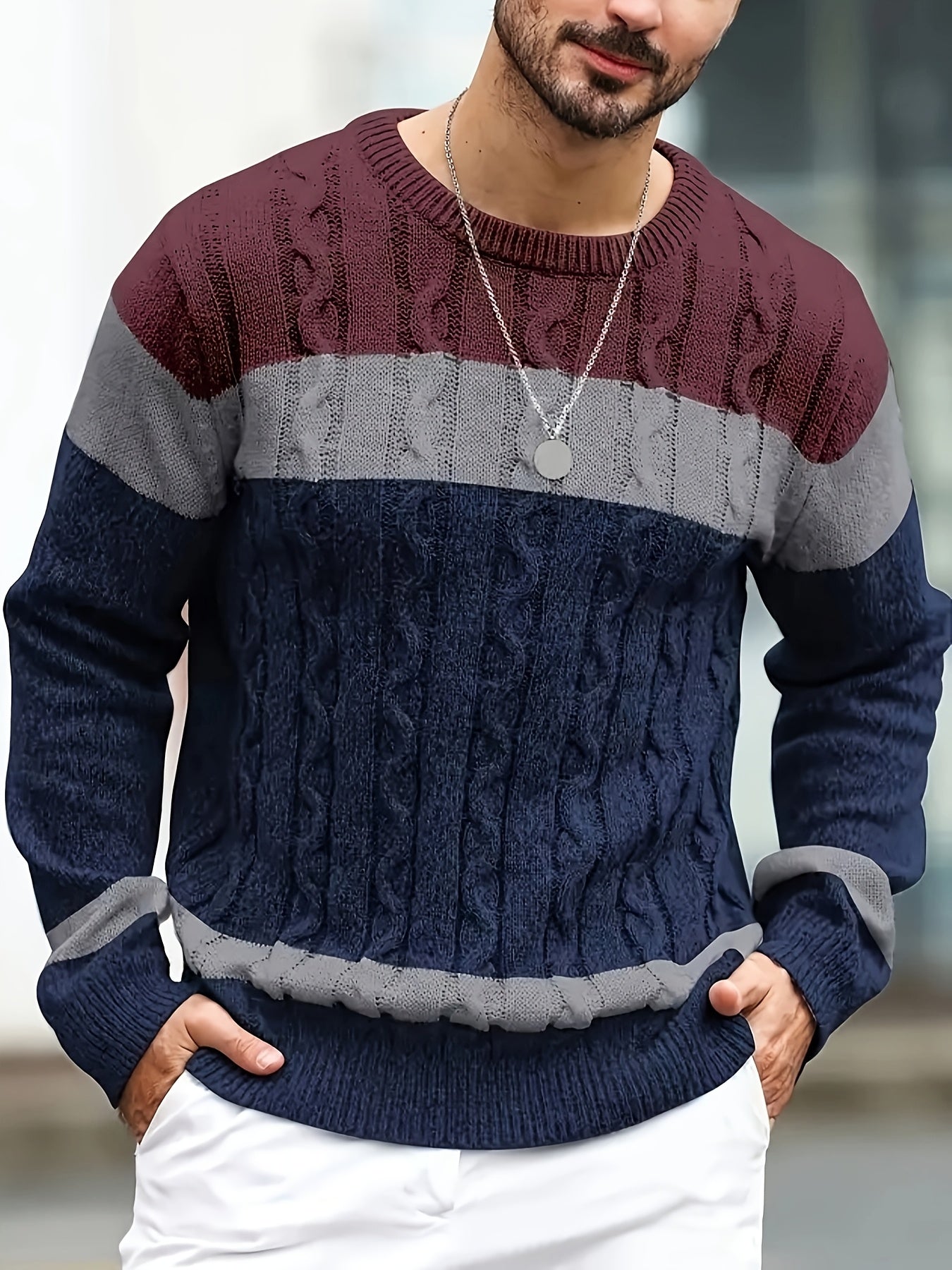 Color Block Crew Neck Sweater