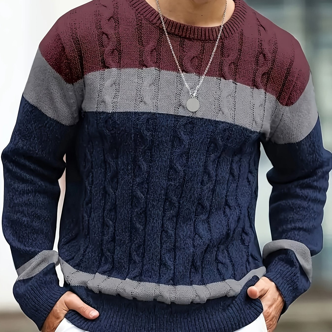Color Block Crew Neck Sweater