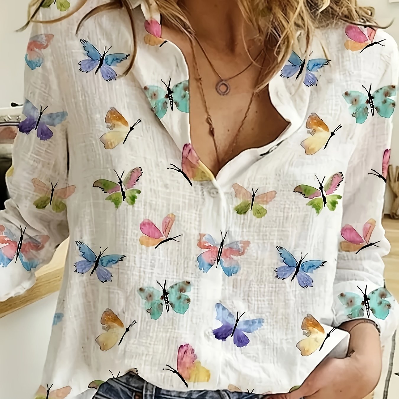 Chique Vlinderprint Blouse voor Dames