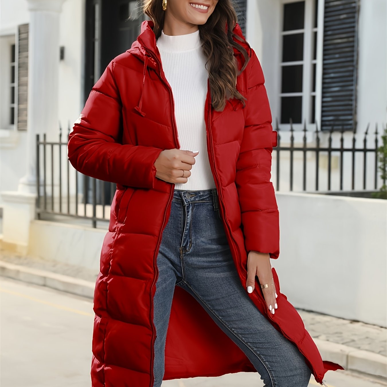 Dames Winter Hooded Midi Coat