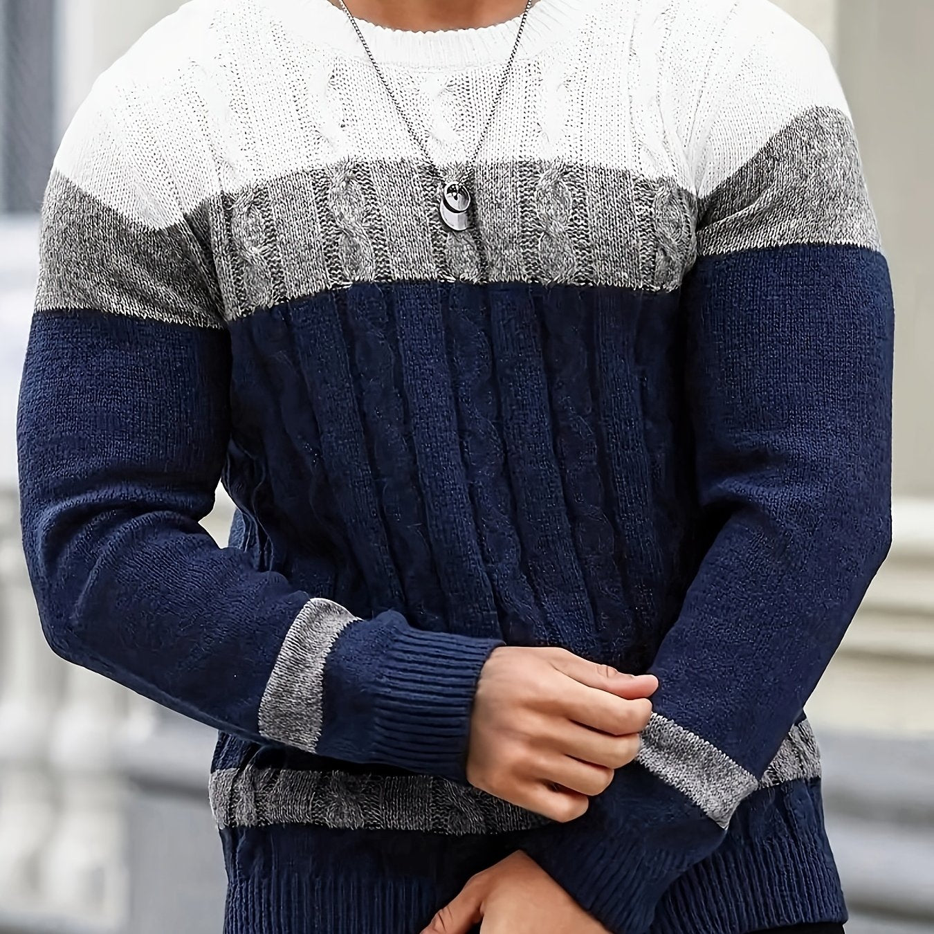 Color Block Crew Neck Sweater