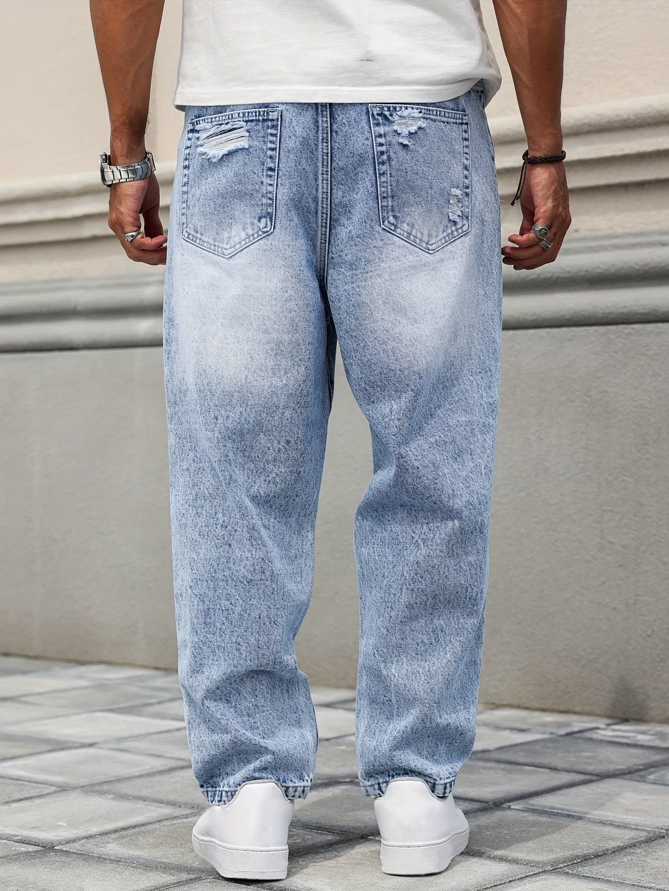 Heren Vintage Distressed Denim Jeans - Lichtblauwe Rebel