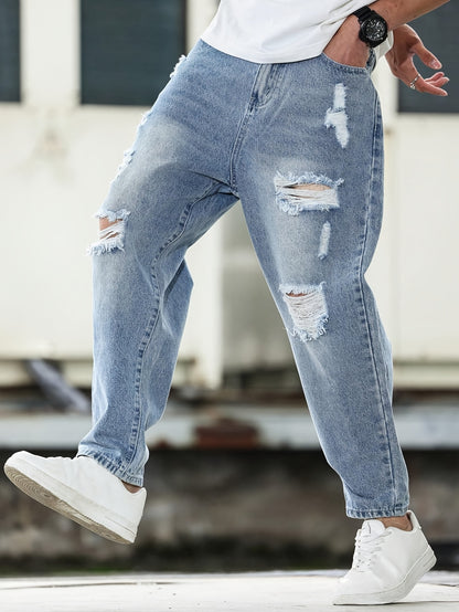Heren Vintage Distressed Denim Jeans - Lichtblauwe Rebel