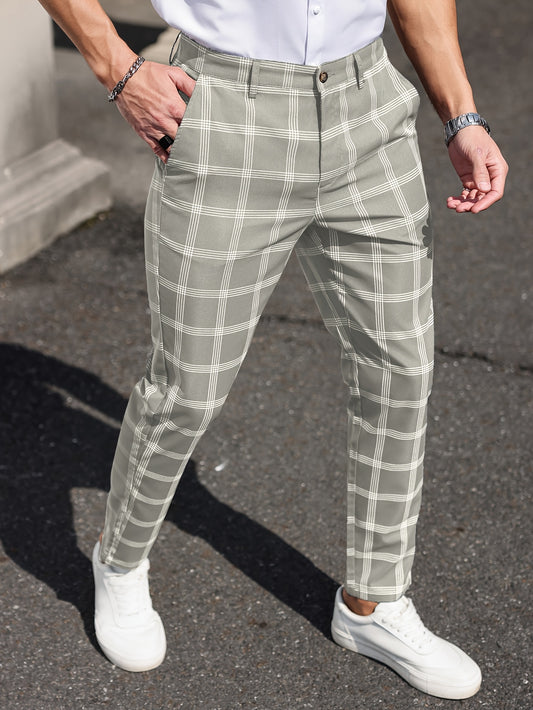 Heren Plaid Slim Fit Dress Pants - Patern Chic