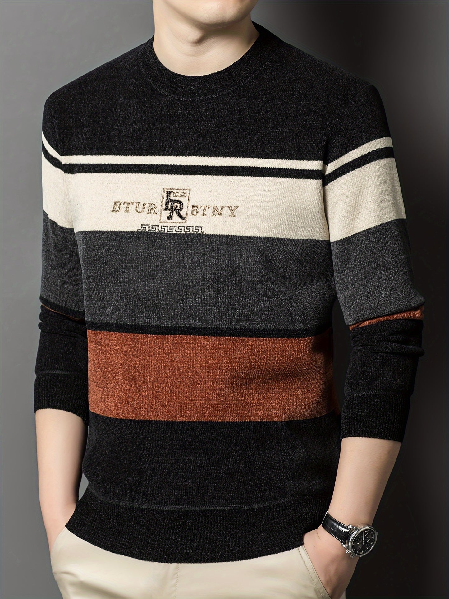 Winter Striped Crew Neck Sweater