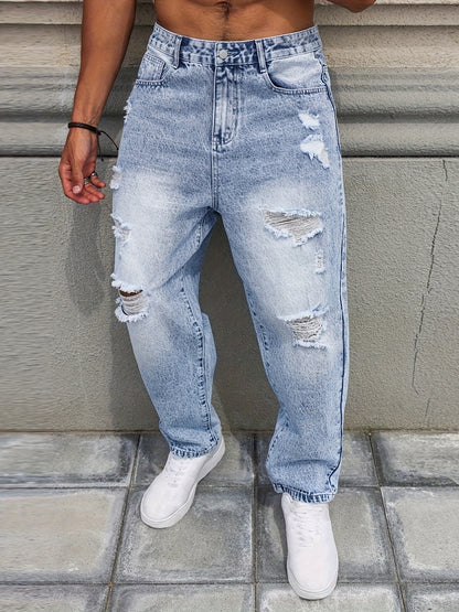 Heren Vintage Distressed Denim Jeans - Lichtblauwe Rebel