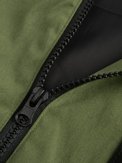 Heren Mid-Length Hooded Windbreaker - Olijfgroene Urban Flow