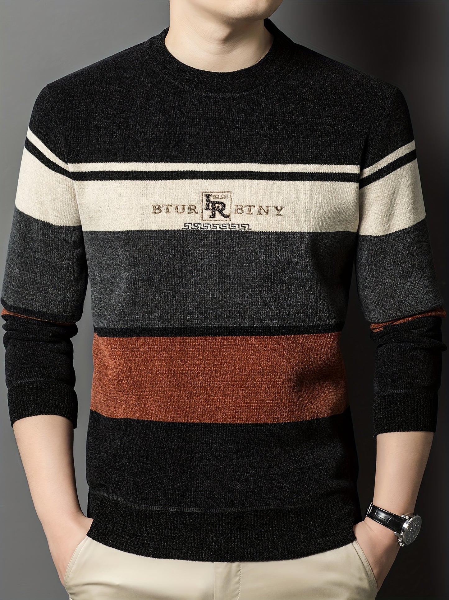 Winter Striped Crew Neck Sweater