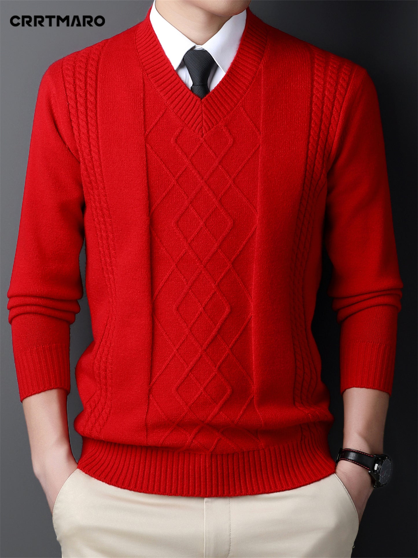 V-Neck Cable-Knit Sweater