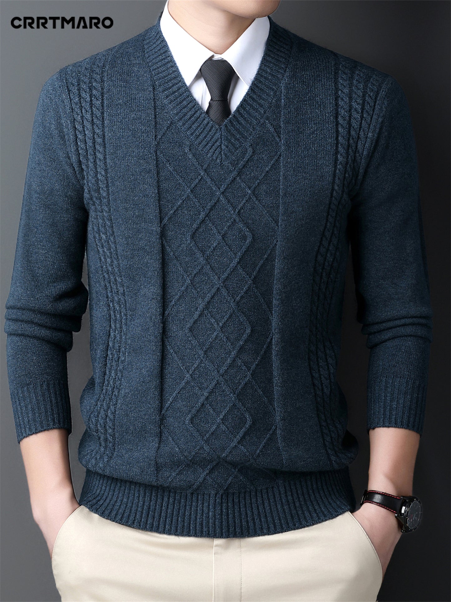 V-Neck Cable-Knit Sweater