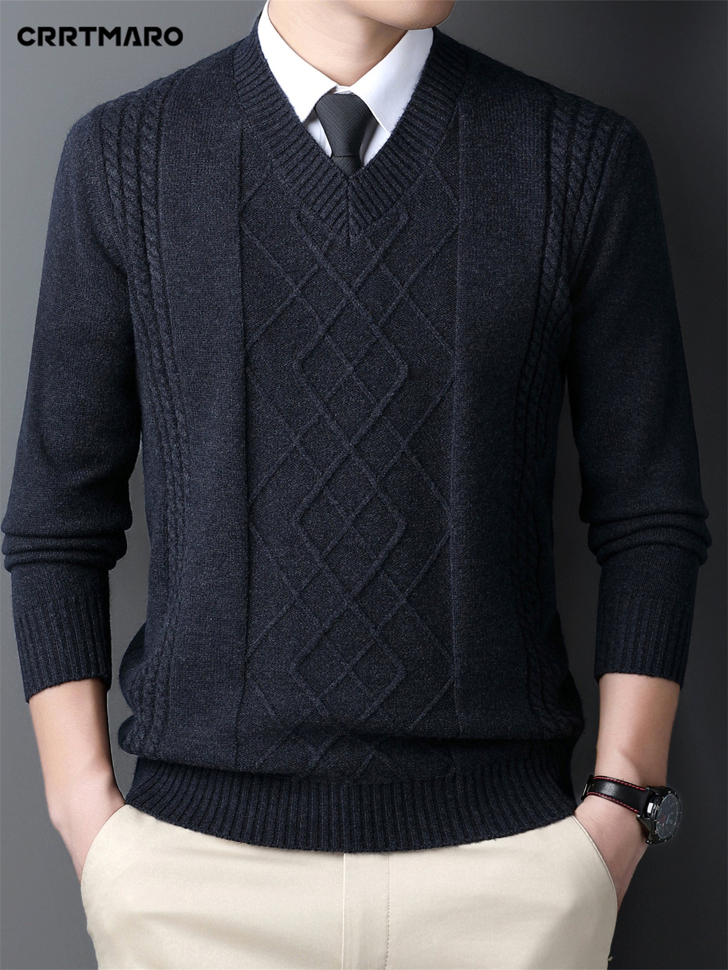V-Neck Cable-Knit Sweater
