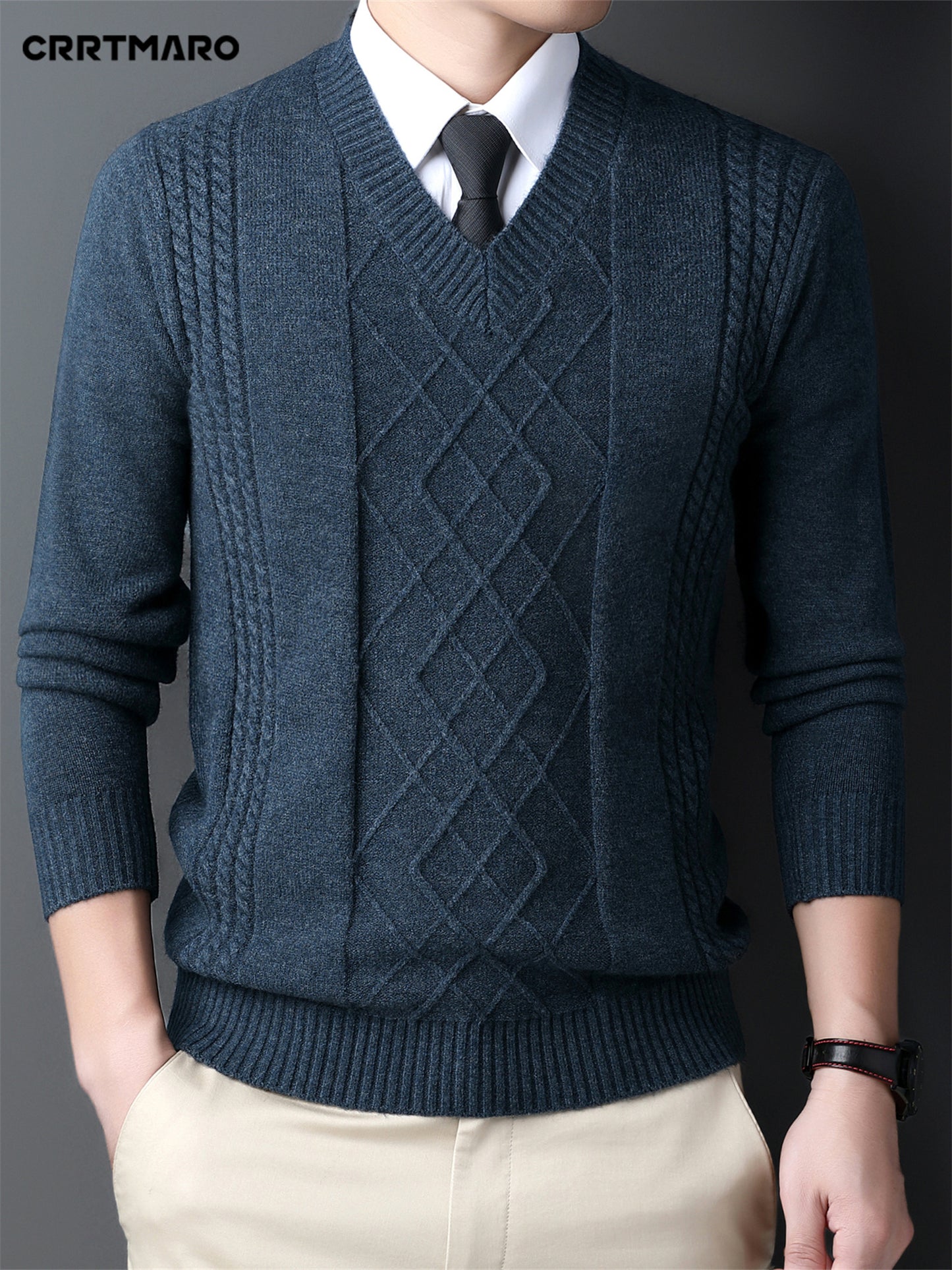 V-Neck Cable-Knit Sweater