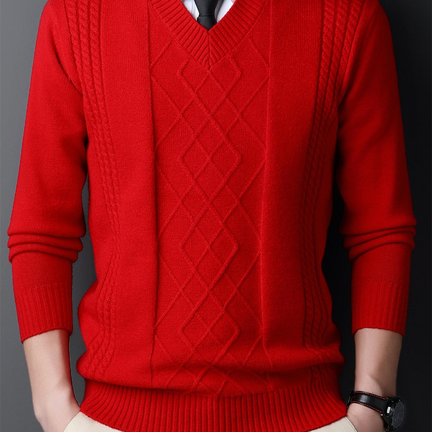 V-Neck Cable-Knit Sweater