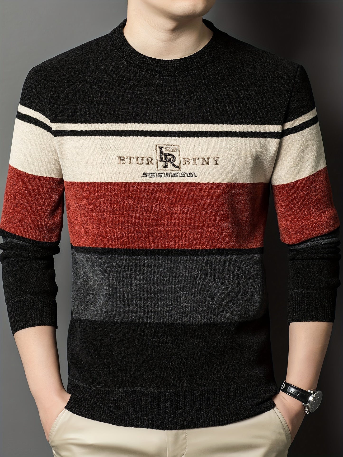 Winter Striped Crew Neck Sweater