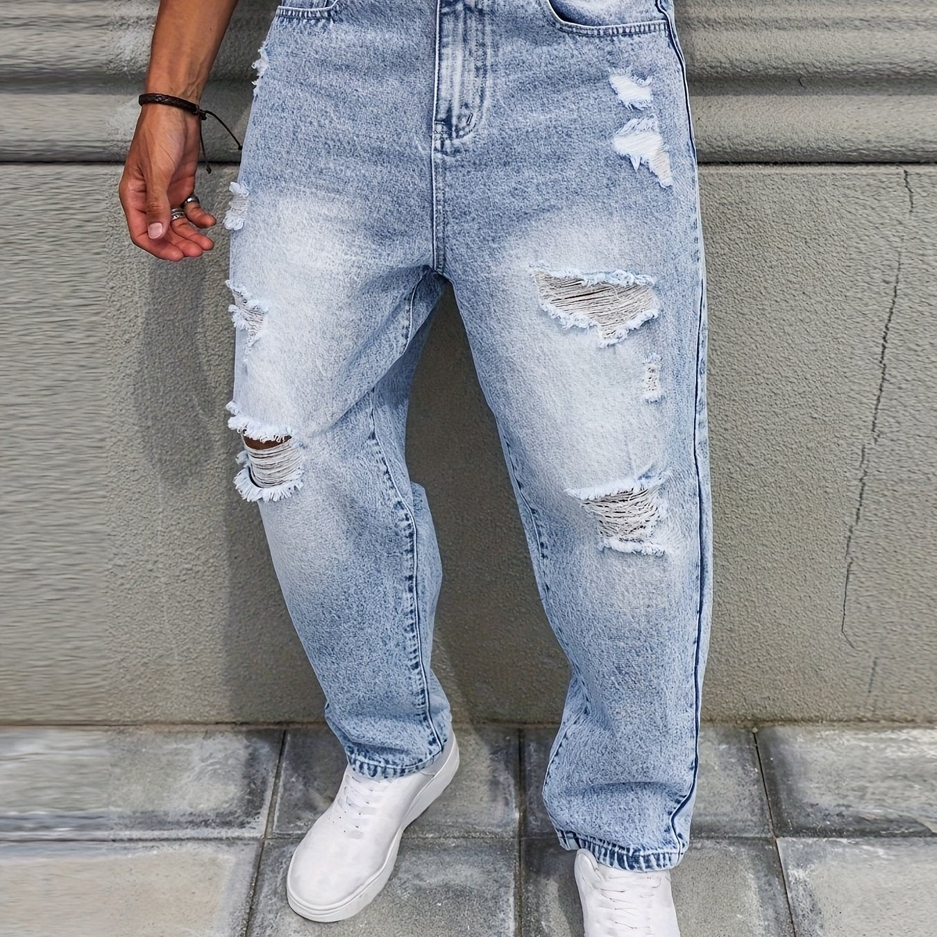 Heren Vintage Distressed Denim Jeans - Lichtblauwe Rebel