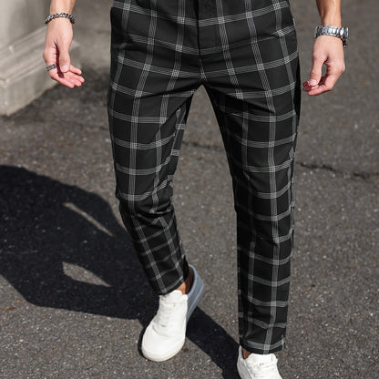 Heren Plaid Slim Fit Dress Pants - Patern Chic