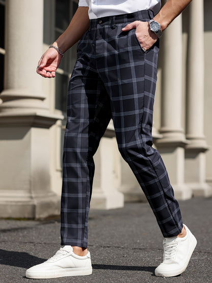 Heren Plaid Slim Fit Dress Pants - Patern Chic