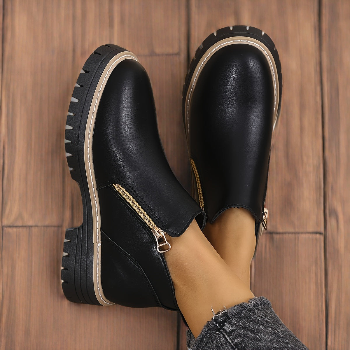 Dames Chic Zwarte PU Enkelboots