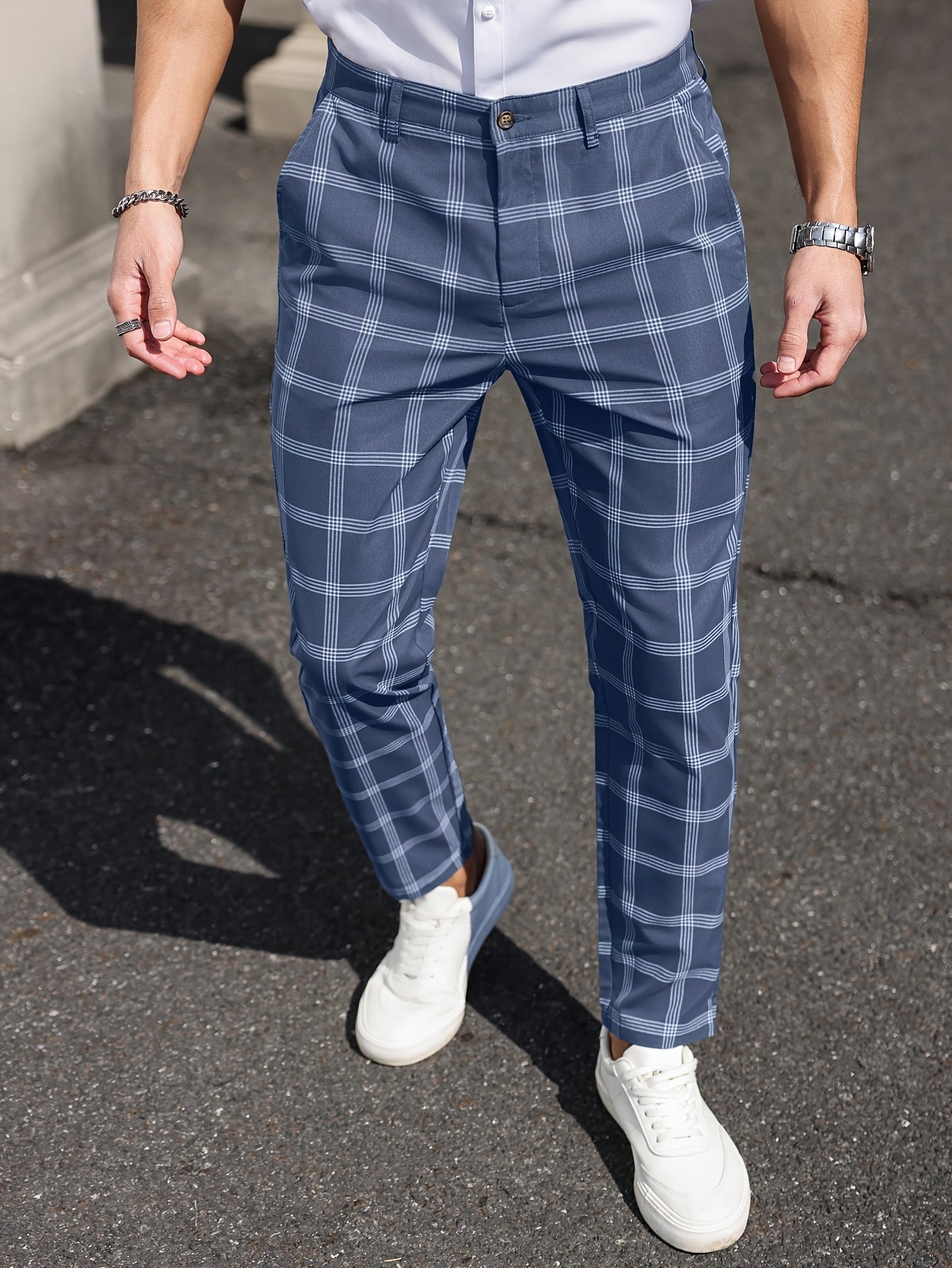 Heren Plaid Slim Fit Dress Pants - Patern Chic