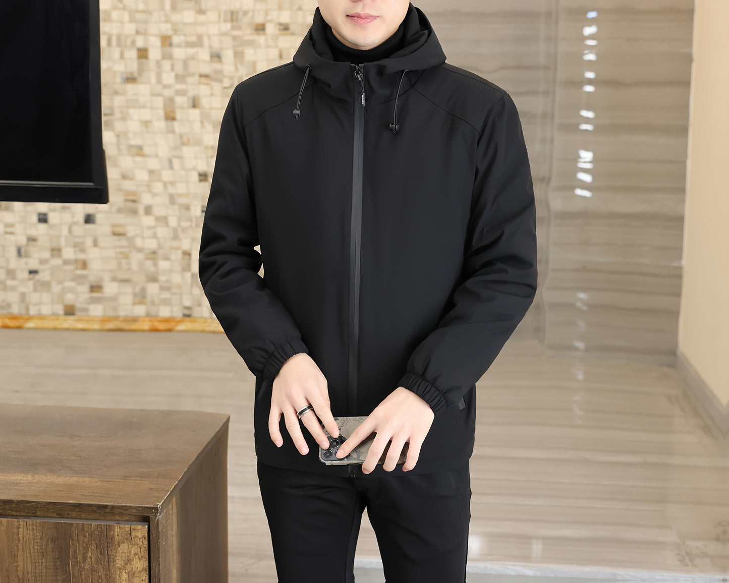 Heren Hooded Windbreaker - Zwarte Urban Edge