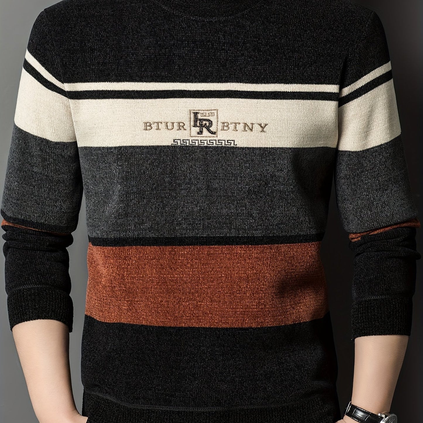 Winter Striped Crew Neck Sweater