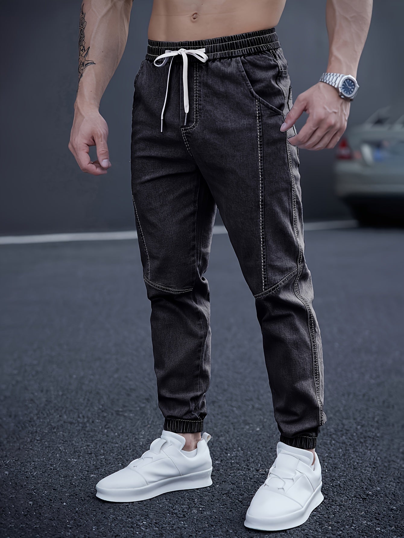 Heren Casual Jogger Jeans - Relaxte Washed Blauw
