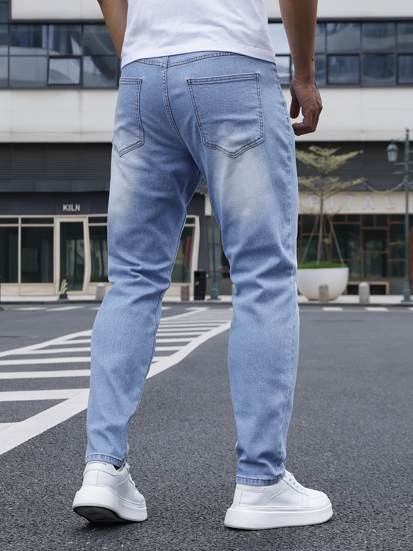 Heren Streetwear Denim Harem Pants - Lichtblauwe Urban Knots