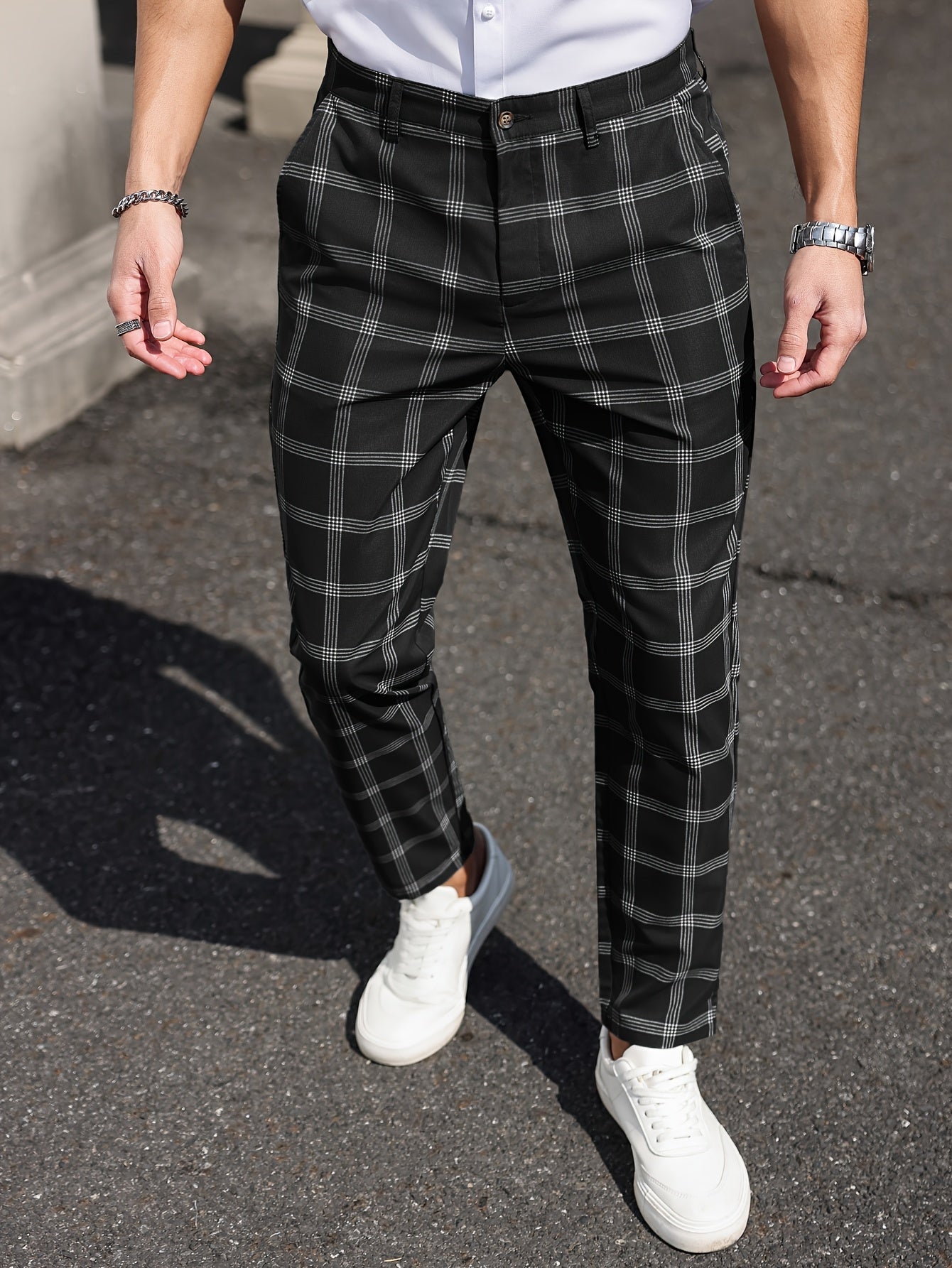 Heren Plaid Slim Fit Dress Pants - Patern Chic