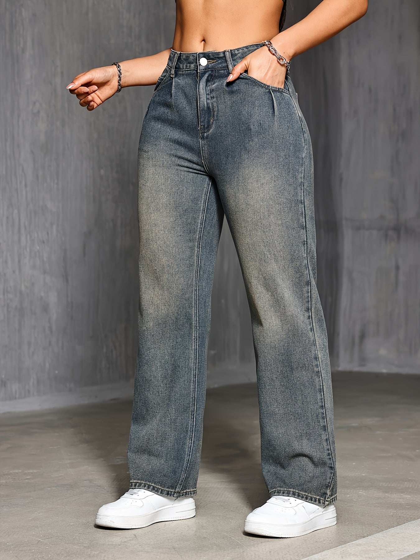 Blauwe Retro Loose Fit Jeans