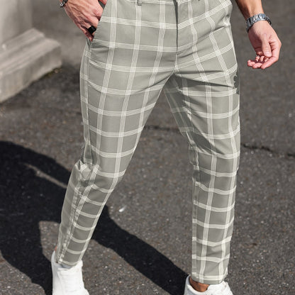 Heren Plaid Slim Fit Dress Pants - Patern Chic
