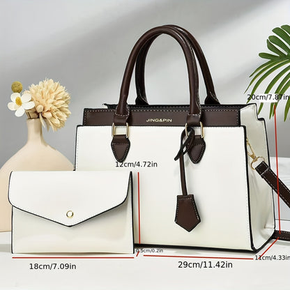 Elegante Wit & Bruine Handtas Set voor Dames