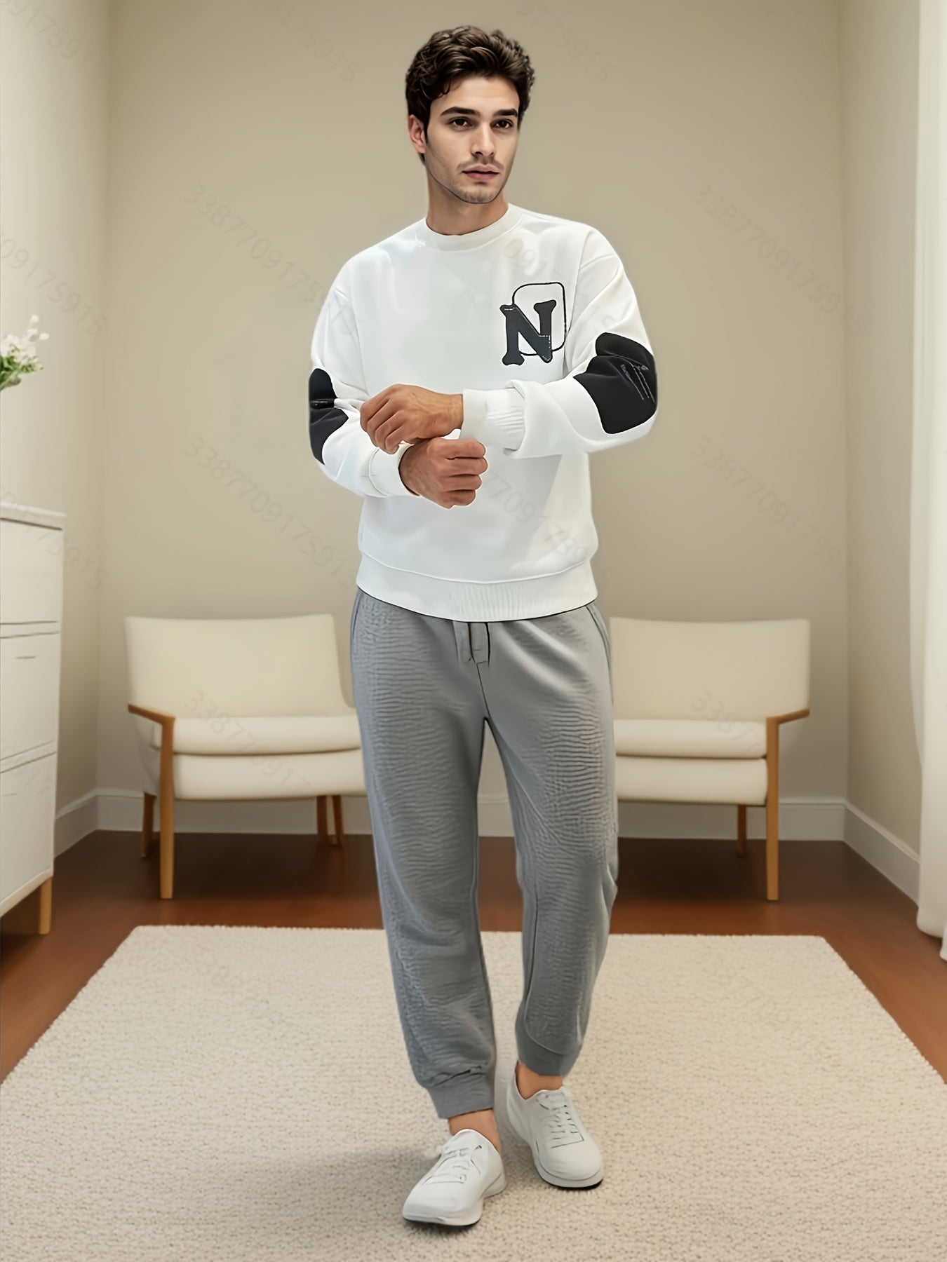 Heren Versatile Crew Neck Sweatshirt - Beige NY Stijl