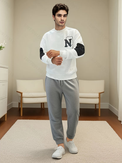 Heren Versatile Crew Neck Sweatshirt - Beige NY Stijl