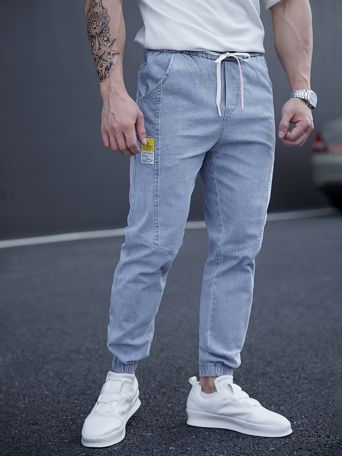 Heren Casual Jogger Jeans - Relaxte Washed Blauw