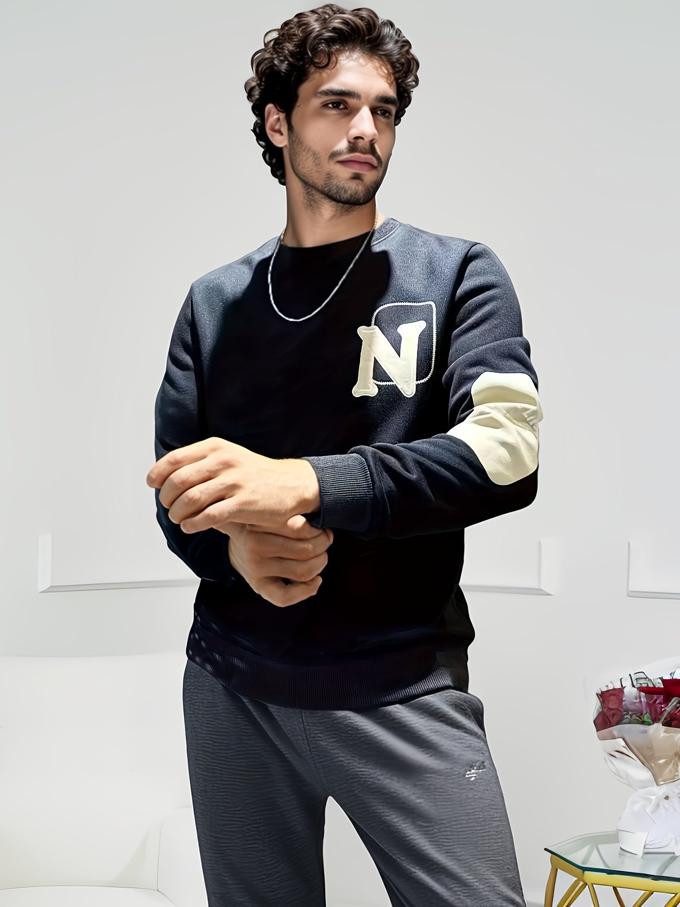 Heren Versatile Crew Neck Sweatshirt - Beige NY Stijl