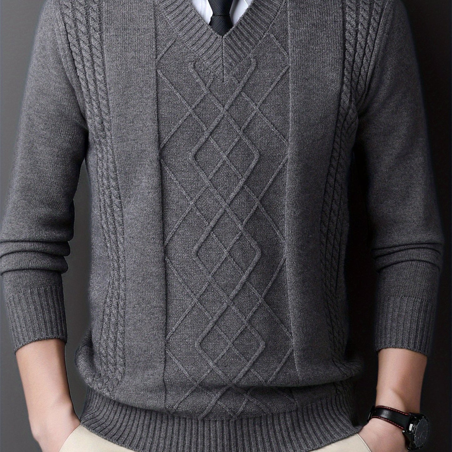 V-Neck Cable-Knit Sweater