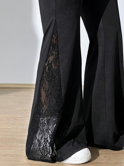 Zwarte Flare Broek met Kant