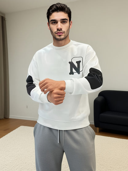 Heren Versatile Crew Neck Sweatshirt - Beige NY Stijl