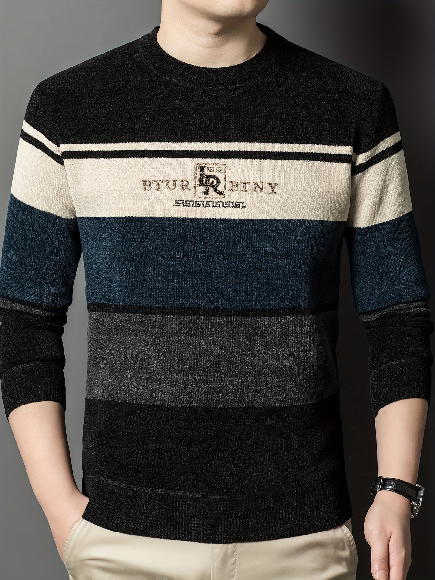 Winter Striped Crew Neck Sweater