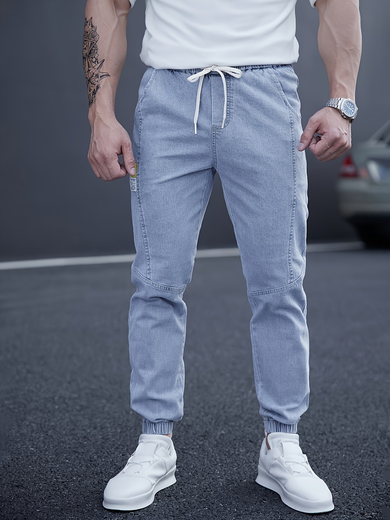 Heren Casual Jogger Jeans - Relaxte Washed Blauw