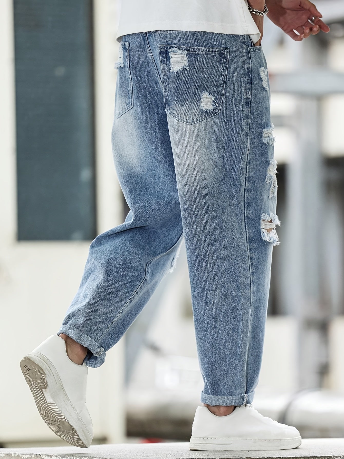 Heren Vintage Distressed Denim Jeans - Lichtblauwe Rebel