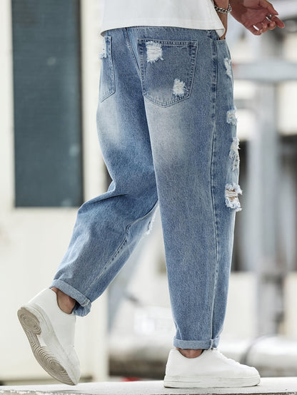 Heren Vintage Distressed Denim Jeans - Lichtblauwe Rebel