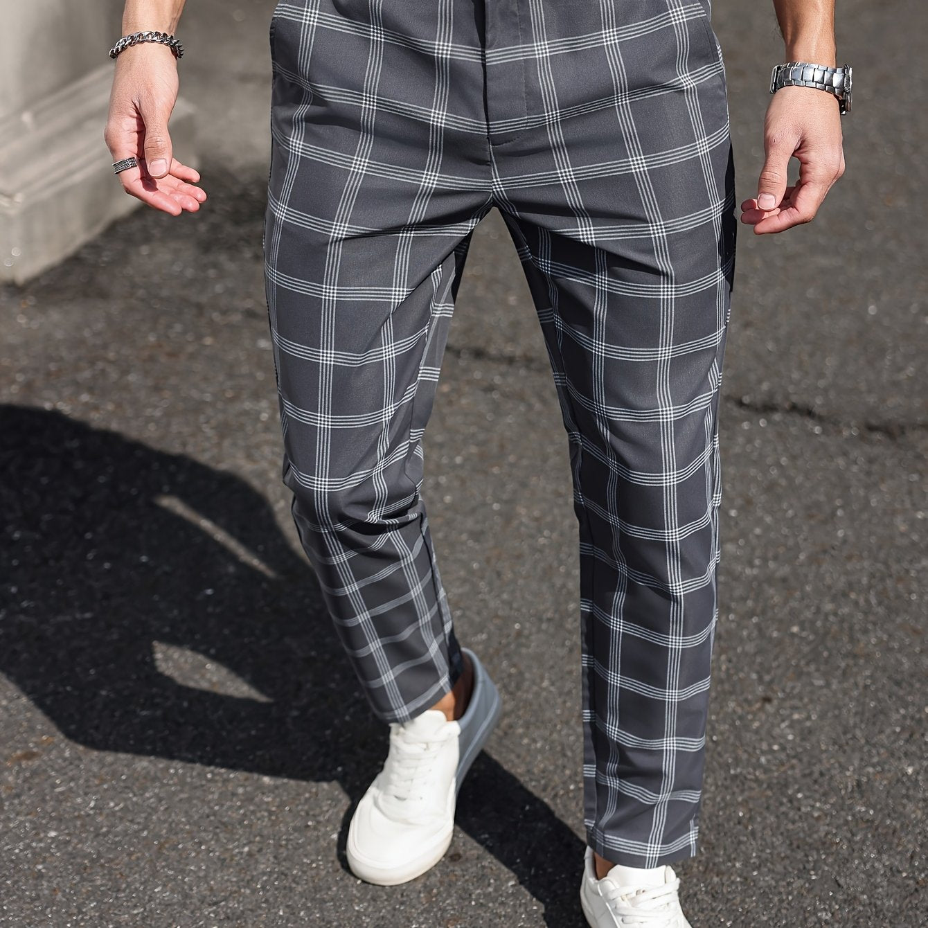 Heren Plaid Slim Fit Dress Pants - Patern Chic