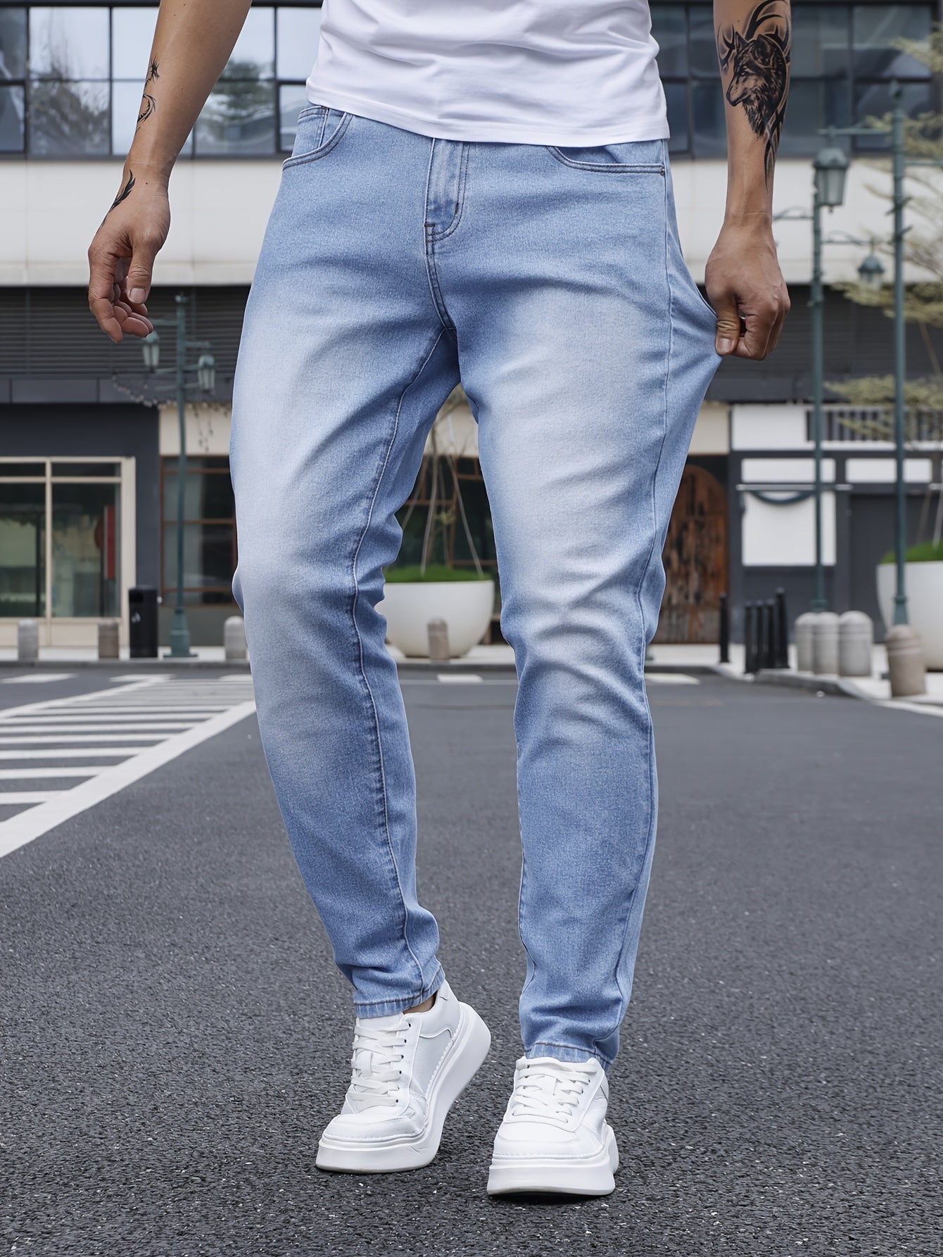 Heren Streetwear Denim Harem Pants - Lichtblauwe Urban Knots