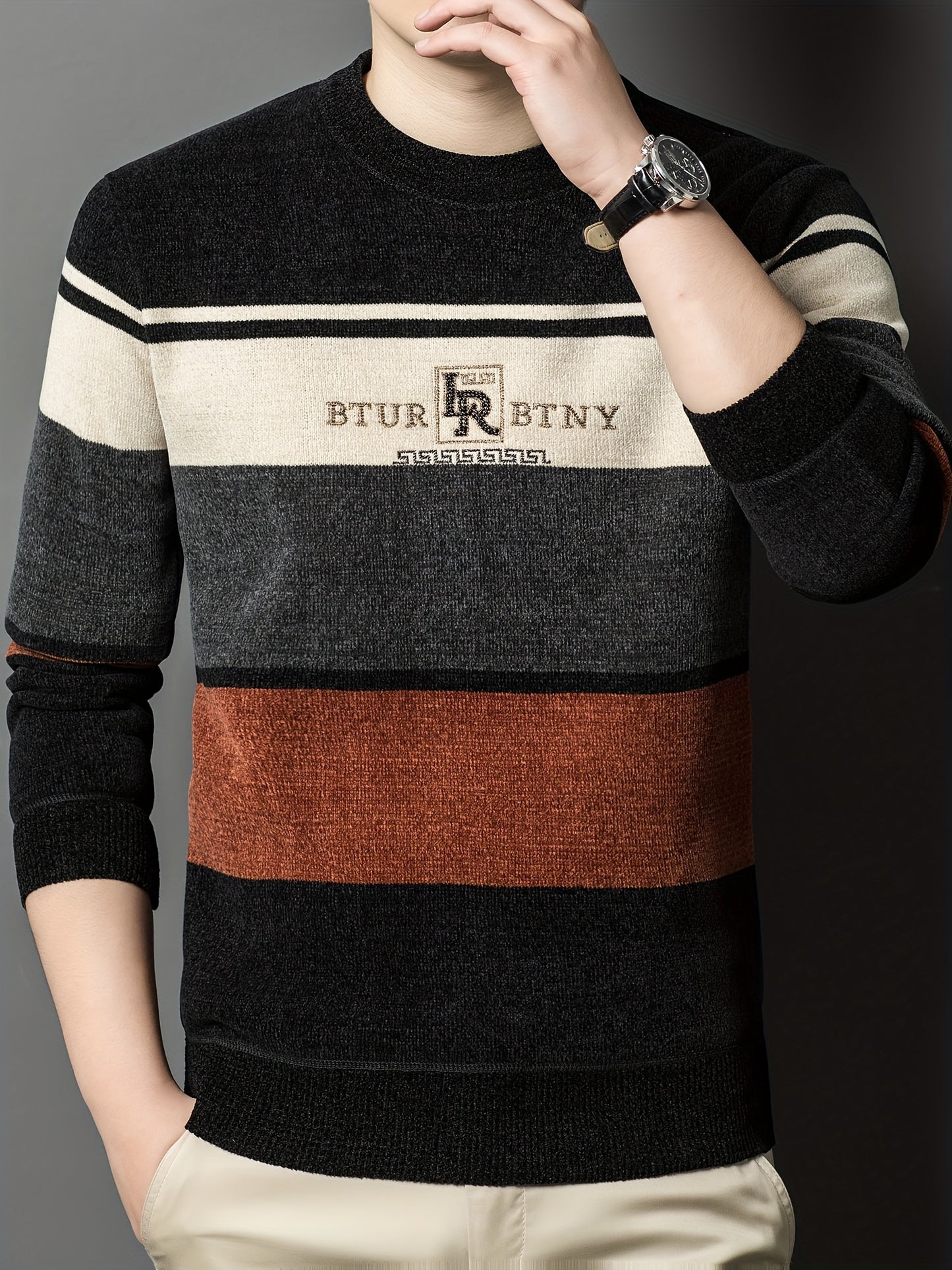 Winter Striped Crew Neck Sweater
