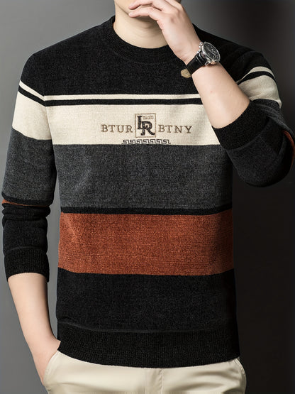 Winter Striped Crew Neck Sweater