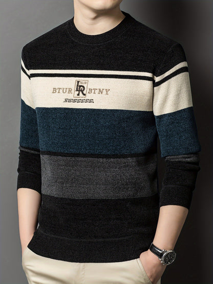Winter Striped Crew Neck Sweater