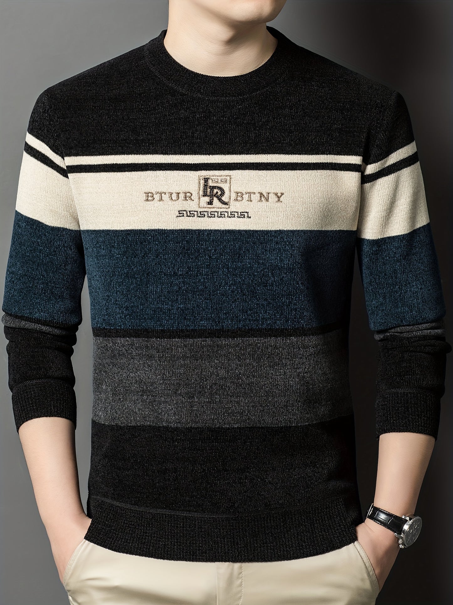 Winter Striped Crew Neck Sweater